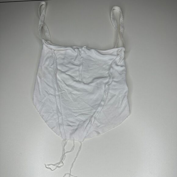 Sami Miro Vintage White VCut Square Neck Tank White Babyrib Raw Cut Trim Top SM - Picture 3 of 12